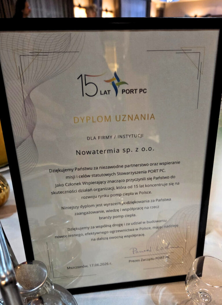 Dyplom Uznania PORT PC dla Nowatermia